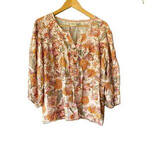 Women's Knox Rose Floral Peasant Top XL | Cream, Yellow Gold & Pink 100% Rayon